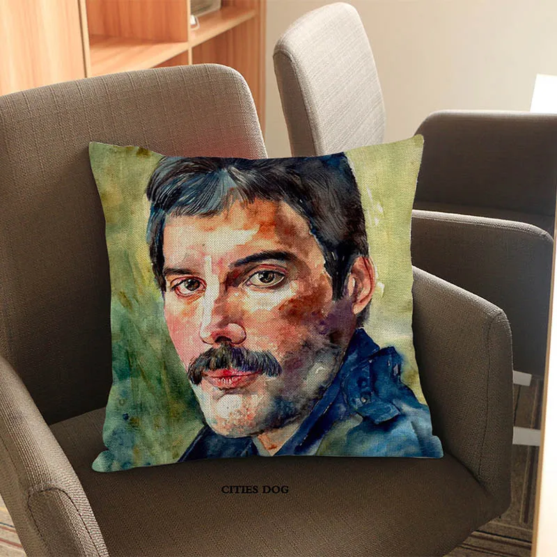 Акварельная картина маслом стиль знаменитый королева фронтмен Фредди Меркурий портрет Бросок Наволочка домашняя декоративная подушка для дивана чехол