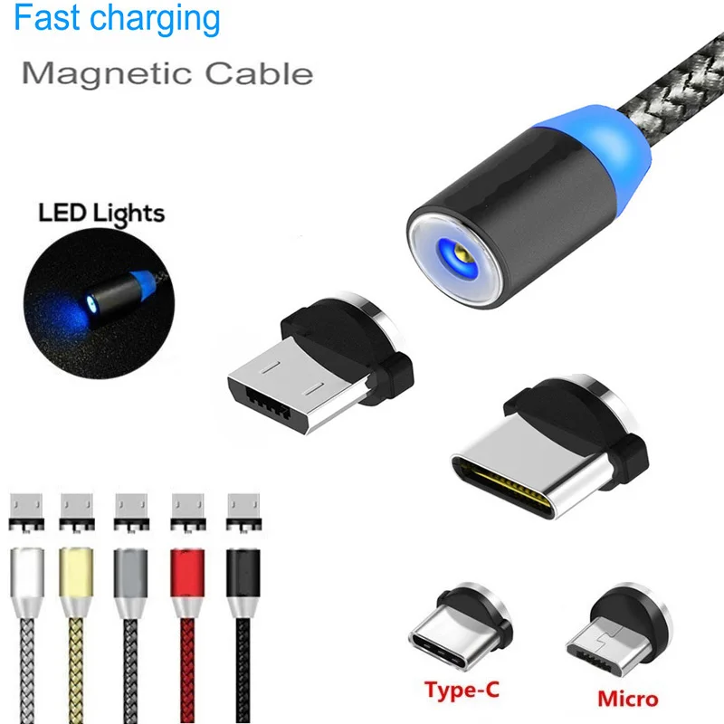 Магнитный кабель USB C Micro для Samsung A8 A9 2018 S10 зарядное устройство со светодиодами