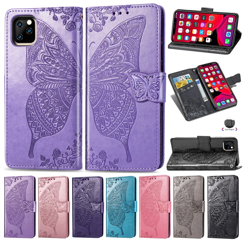 Роскошный кожаный чехол-книжка с 3D бабочкой для iPhone 8 7 6 6S Plus XR XS 11 Pro Max силиконовый