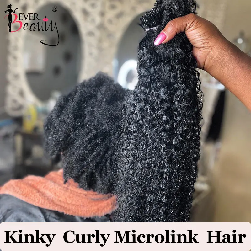 Mongolian Kinky Curly I Tip Microlinks Human Hair Extensions For Black Women Virgin Hair Bulk Hair Natural Black Ever Beauty