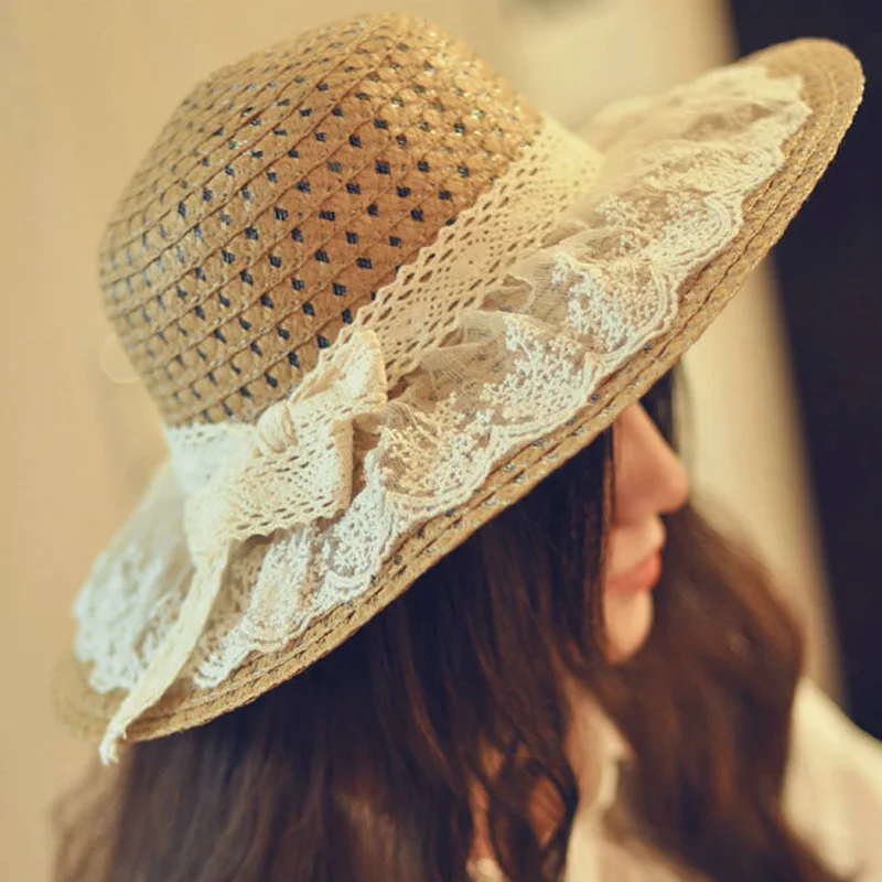 

2021 New Solid Fringe Straw Hat Summer Hat Chapeu Women Lace Sun Hats For Wide Brim Straw Beach Side Cap Floppy Female Straw Hat