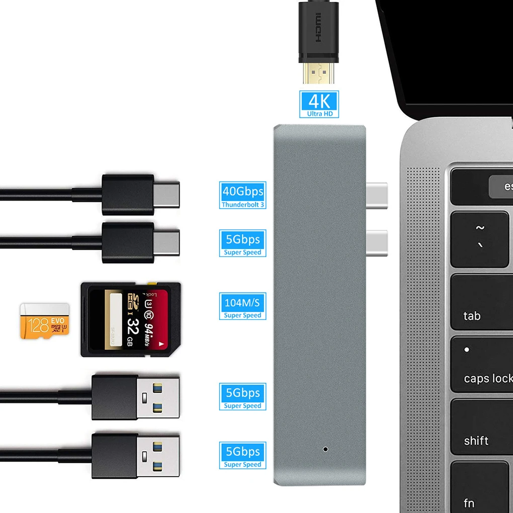 

7 в 1 USB3.0 C концентратор многопортовых USB HUB адаптер Dual USB Тип-C разъема USB C 4 к HD декодер каналов SD/устройство для считывания с tf-карт usb-хаб адапт...