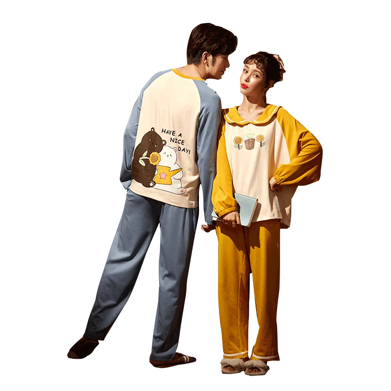 Новинка осенне-зимние пижамные комплекты из чистого хлопка для пар брюки