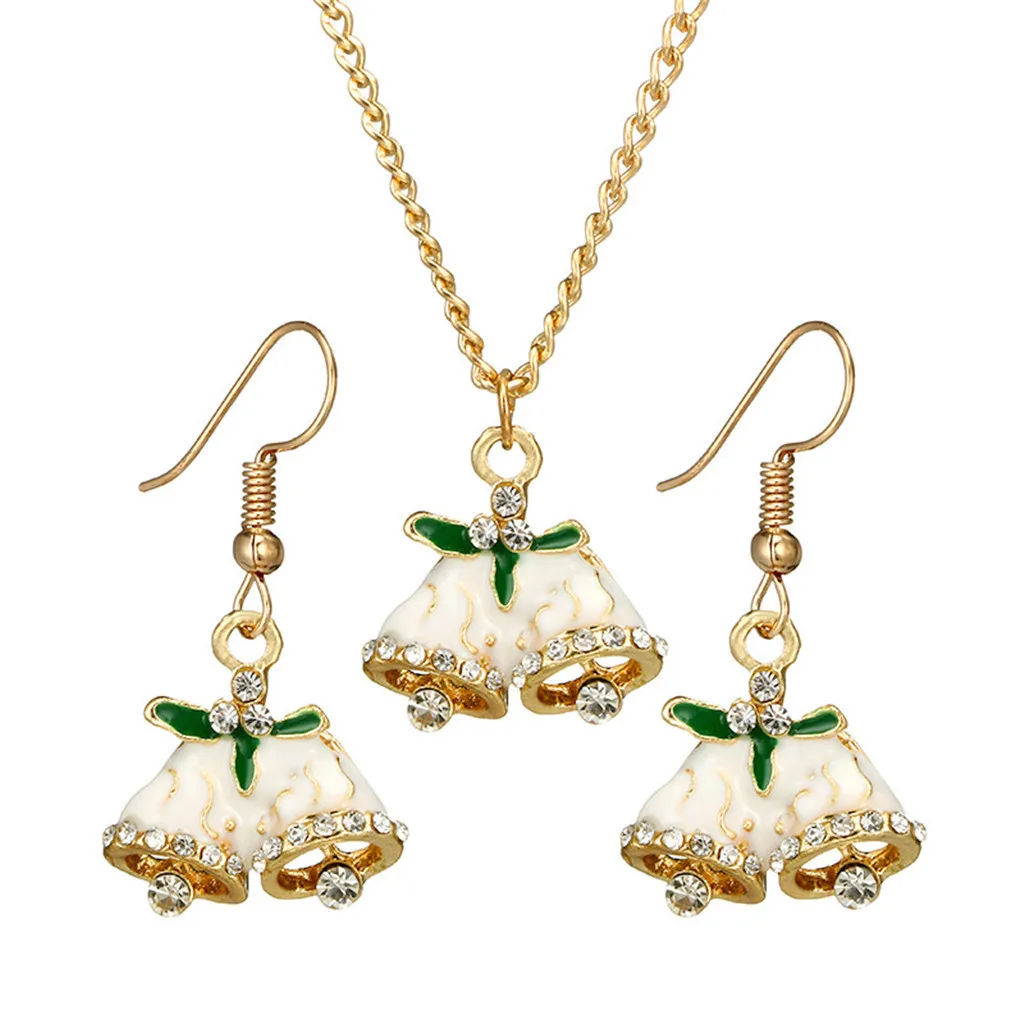 Рождественская мода Висячие белые серьги в виде колокольчиков ожерелье набор