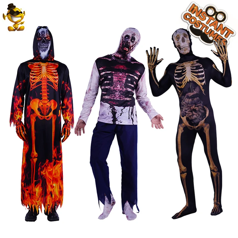 Взрослый Для мужчин скелета дьявола костюм Пурим страшный зомби Косплэй костюмы