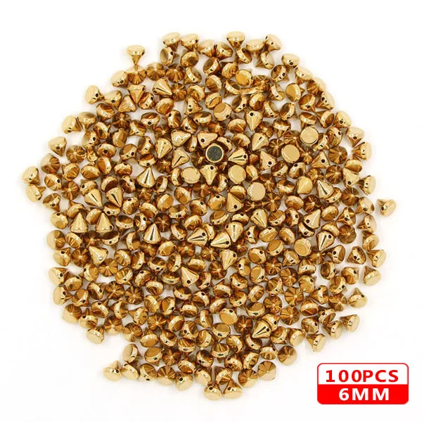 6MM Gold 100 шт CCB бусинки из пластика с заклепками золотистого и серебристого цвета шипованные заклепки в стиле панк для кожаных гвоздей с заклепками аксессуары для одежды - Цвет: 6MM Gold