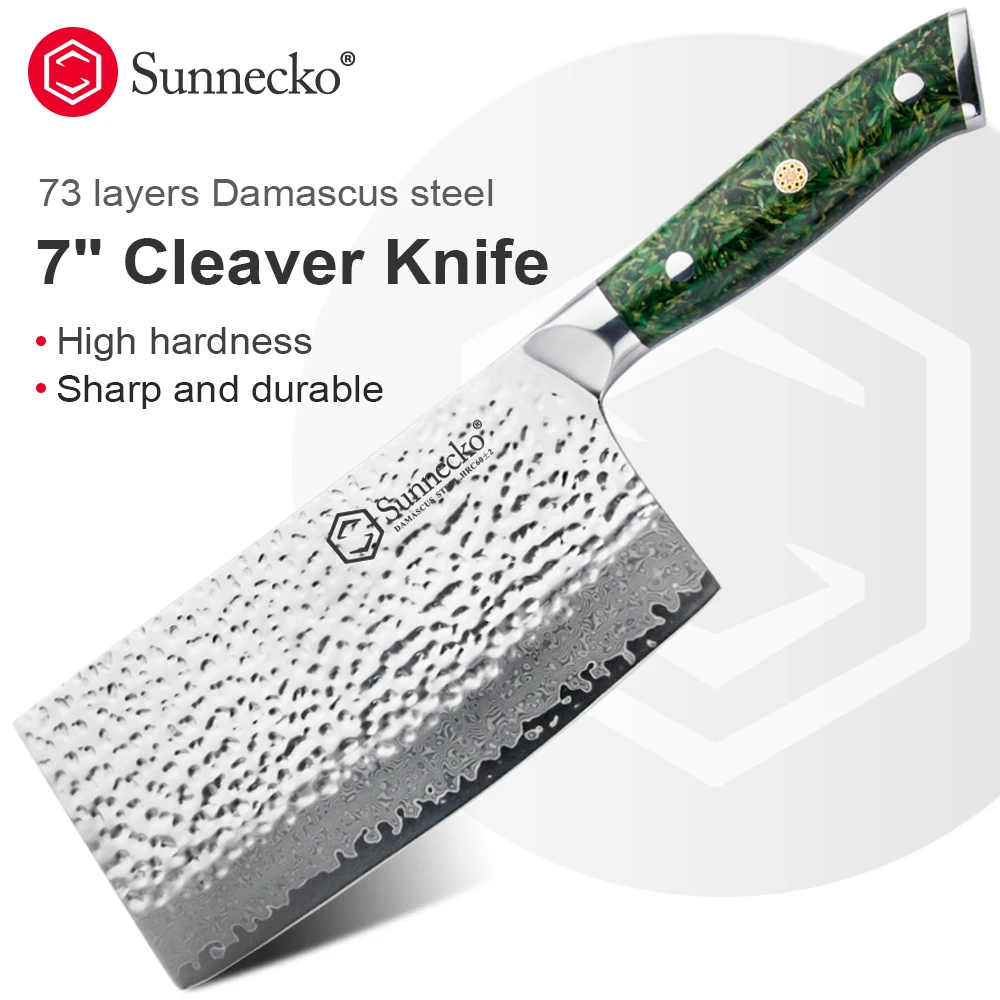 

Sunnecko 7" Chef‘s Cleaver Knife Damascus Steel VG10 Steel Core Sharp Blade Exquisite Handle Kitchen Knives Meat Vegetable Cut
