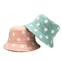 korean printed flower fisherman hat female japanese literary short brim basin hat summer outdoor double sided sunshade hat