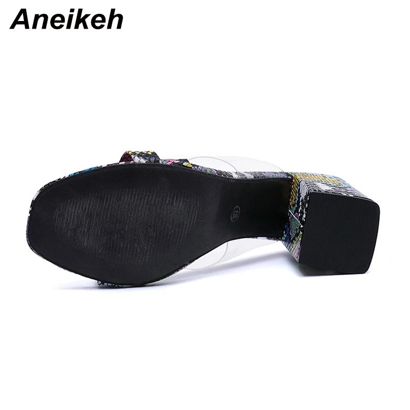 Aneikeh/ модный Леопардовый принт; ПВХ; шлепанцы без задника с открытыми пальцами с открытым носом; пикантные и с квадратным каблуком; сланцы; Для женщин шлёпанцы для женщин женские туфли-лодочки размеры 35–42