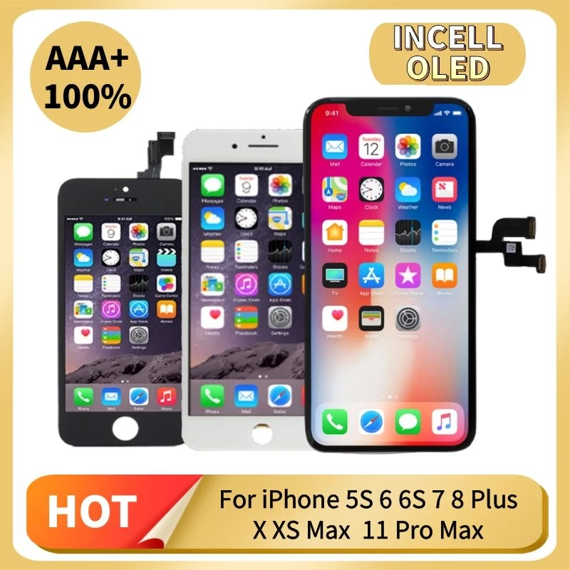 Pantalla LCD AAA para móvil, montaje de digitalizador táctil para iPhone X, XR, XS, Max, 11 Pro, 5S, 6, 6S, 7, 8 Plus