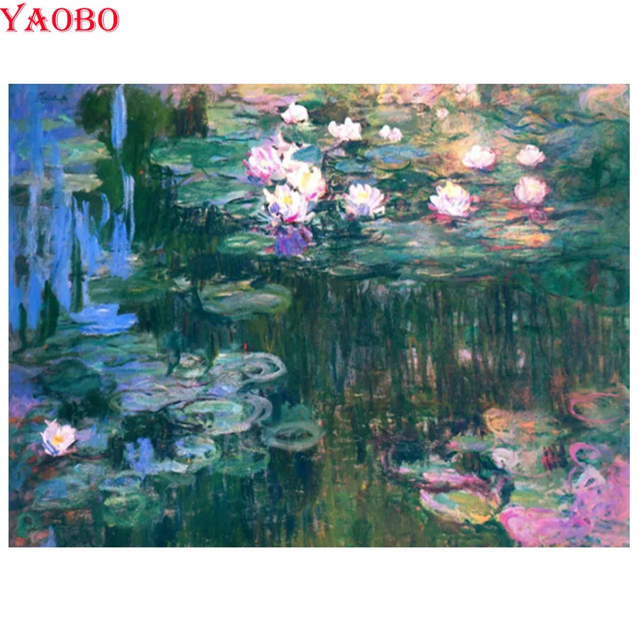 

Square Round Claude Monet Famous Painting "Water lilies" 5D DIY Diamond Painting Full Embroidery Rhinestones Mosaic Decor