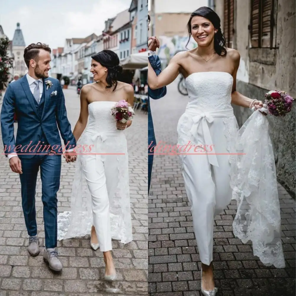 Кружевное платье без бретелек для улицы 2020 Пляжное свадебное с юбкой комбинезон