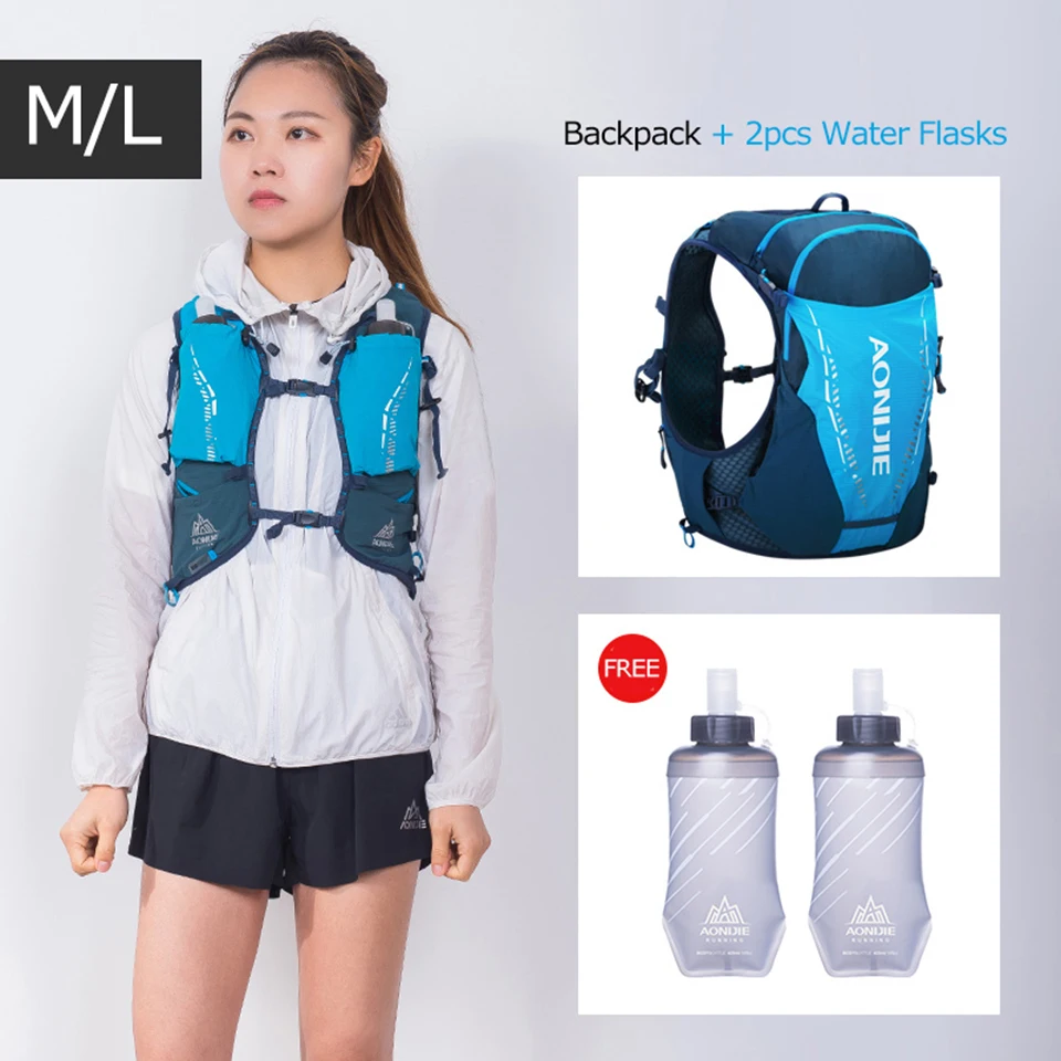 

AONIJIE ML Size C9103 Ultra Vest 10L Hydration Backpack Pack Bag With 2pcs 420ml Soft Water Flask Hiking Trail Running Marathon