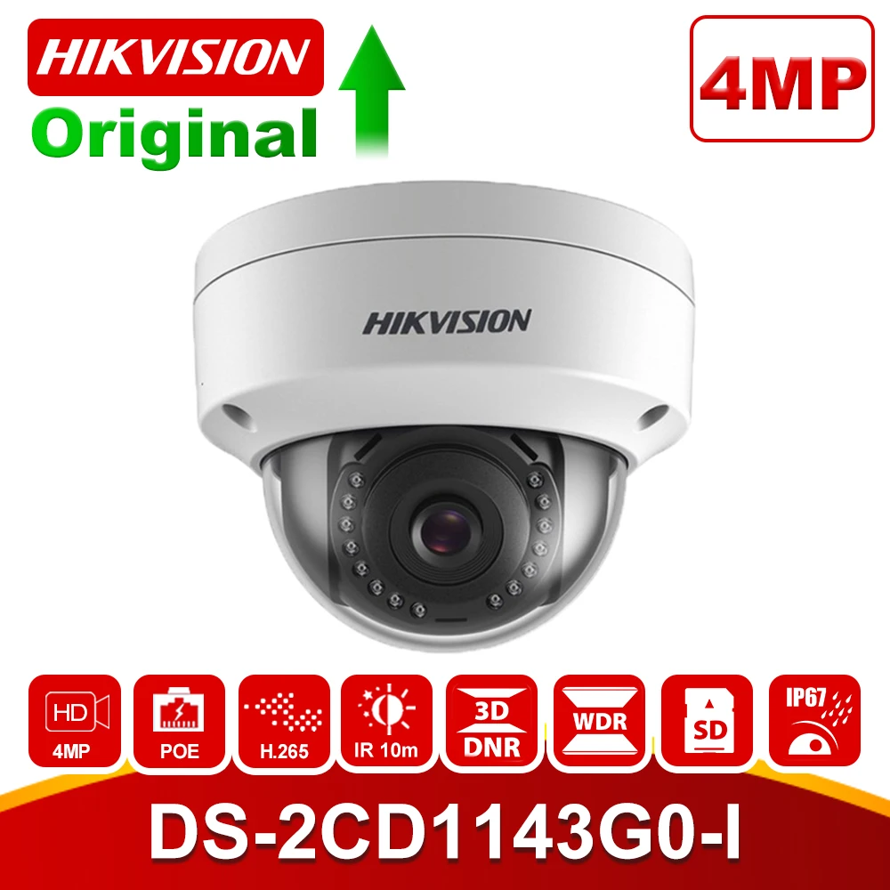 Hikvision 4MP PoE ip-камера H.265 DS-2CD1143G0-I HD CMOS Сетевые купольные камеры для видеонаблюдения 30 м ИК прозрачная ночная версия P2P удаленный доступ