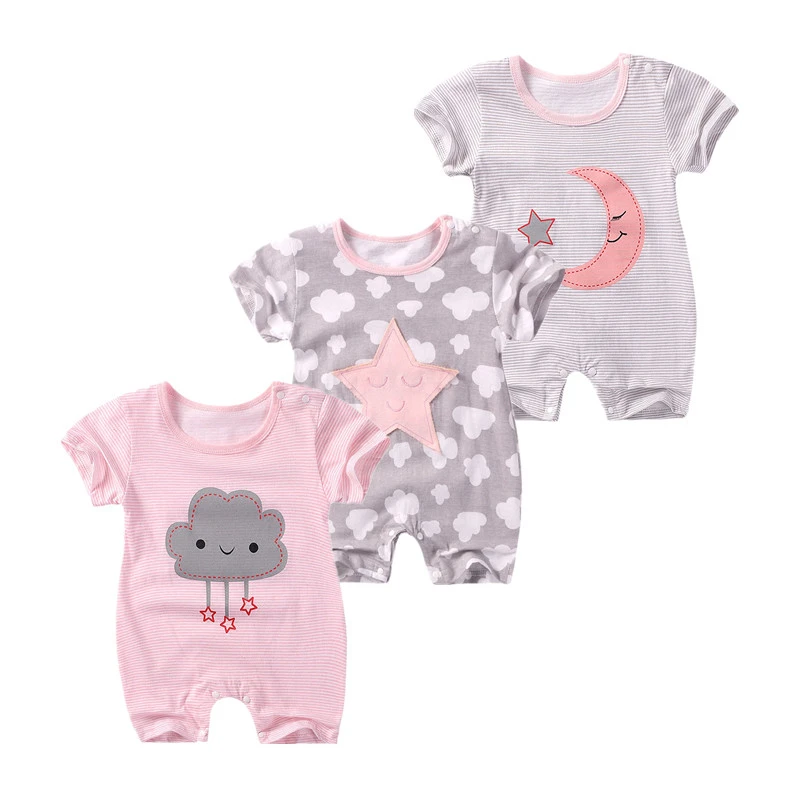 Детский хлопковый комбинезон с коротким рукавом для девочек|Ромперы| |