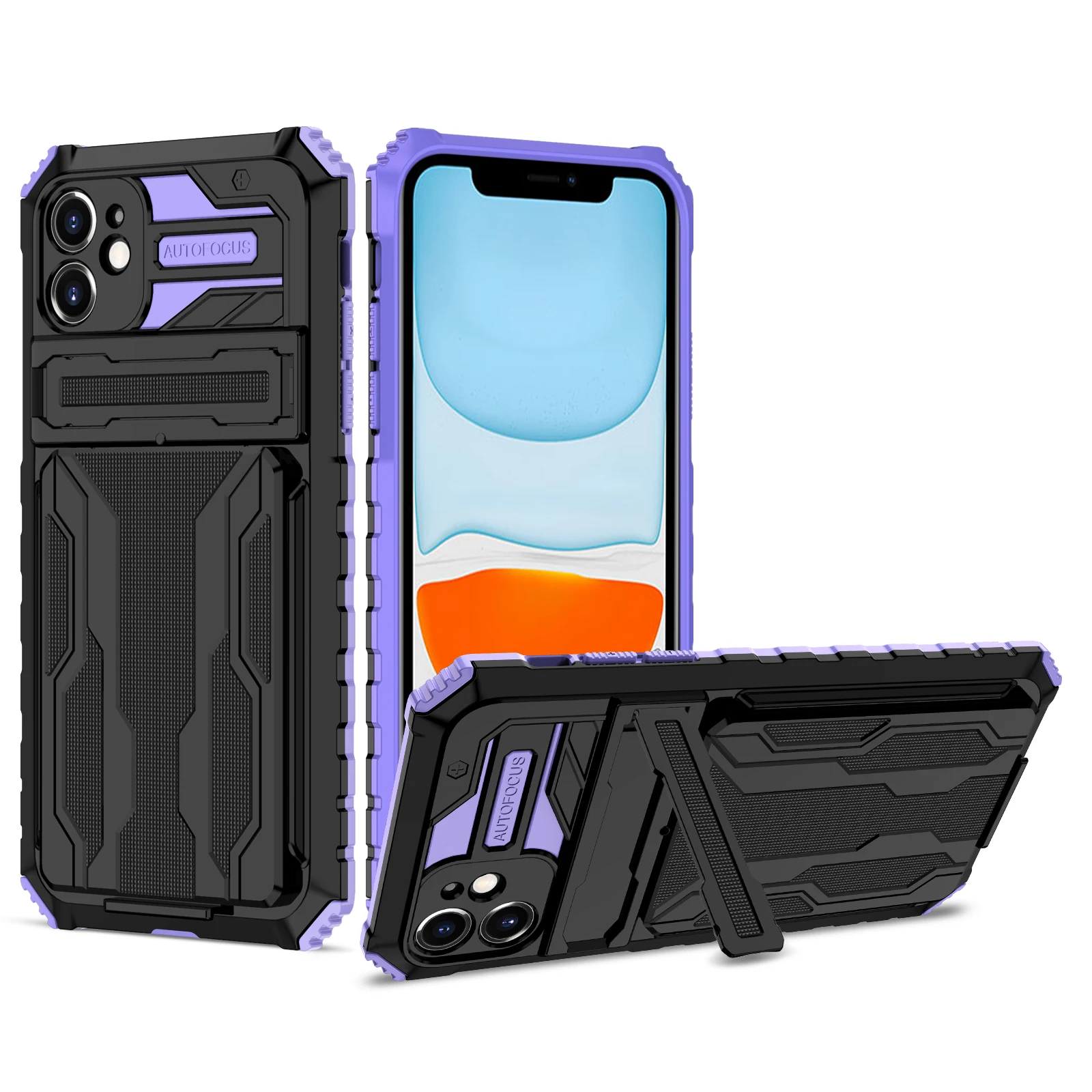 

Non-slip Card Slot Cell Phone Case for Iphone 13 Pro Max 12 Mini 11 XS MAX XR Anti-Knock Stand Back Cover