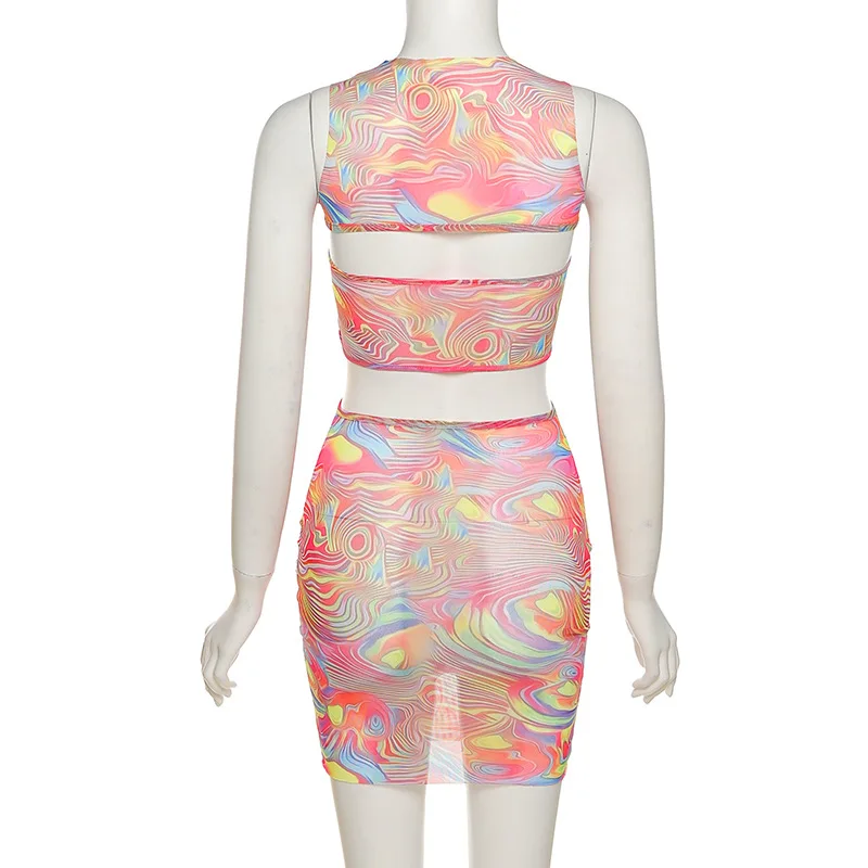 

Europe and the United States 2021 Summer Women's New Nightclub Fashion Sexy Screen Perspective Fake Two Slim Dresses