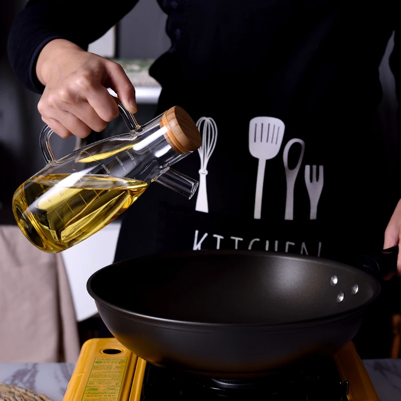 

Durable Glass Oil Bottle Dispenser with Handle Scale Heat Resistant Lecythus Vinegar Transparent Sauce Kitchen Tools Container