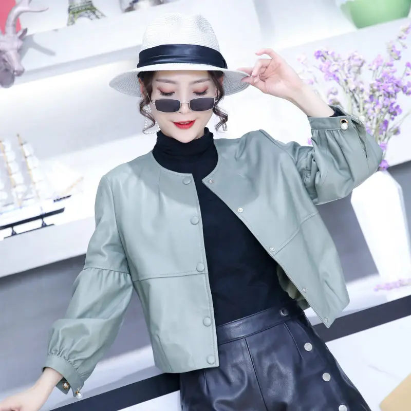 Куртка женская короткая из натуральной овечьей кожи весна-осень 2021 | Женская