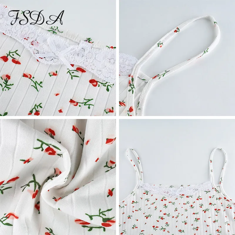 Женский Кружевной укороченный топ FSDA белый Повседневный Топ на бретелях с