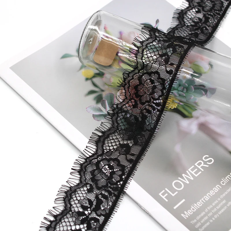 5 8 см 3 ярда/партия вязаная Цветочная кружевная лента отделка ткань с черными