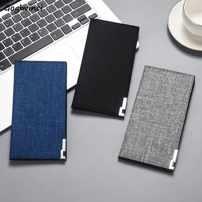 

Большие мужские кошельки, металлический однотонный Простой Длинный кошелек, Модный высококачественный холщовый держатель для карт, делово...