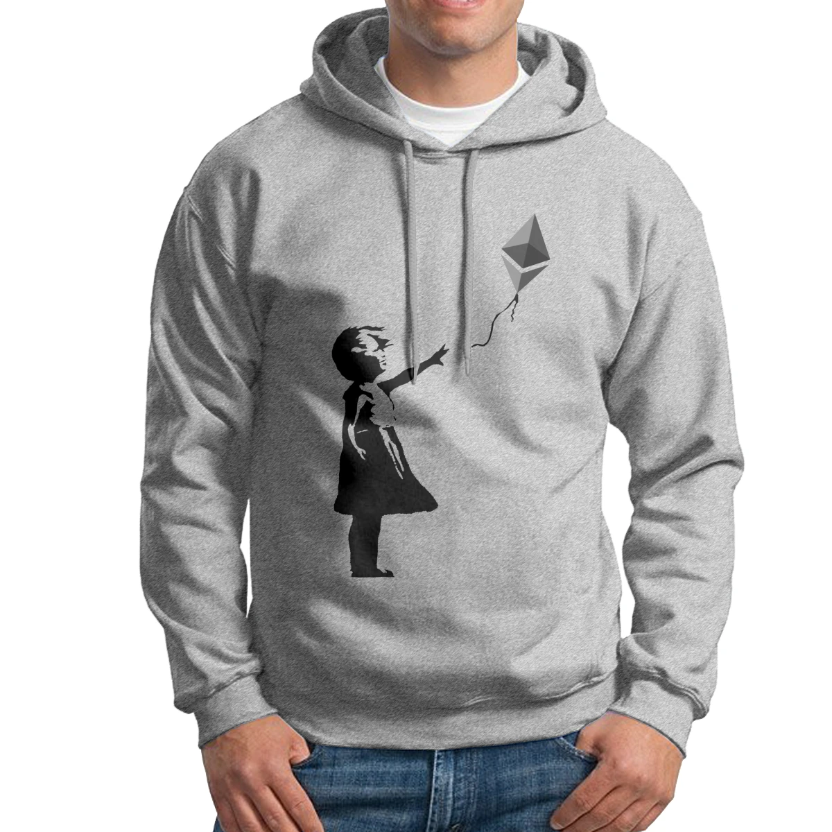 

Men Ethereum Balloon Girl Banksy Loves Bitcoin Series Hoodie Unique 100% Cotton Hooded Sweatshirt Funky Pullovers