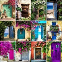 chenistory oil painting by numbers flower door scenery for adult children acrylic drawing canvas picture wall art diyhome decor