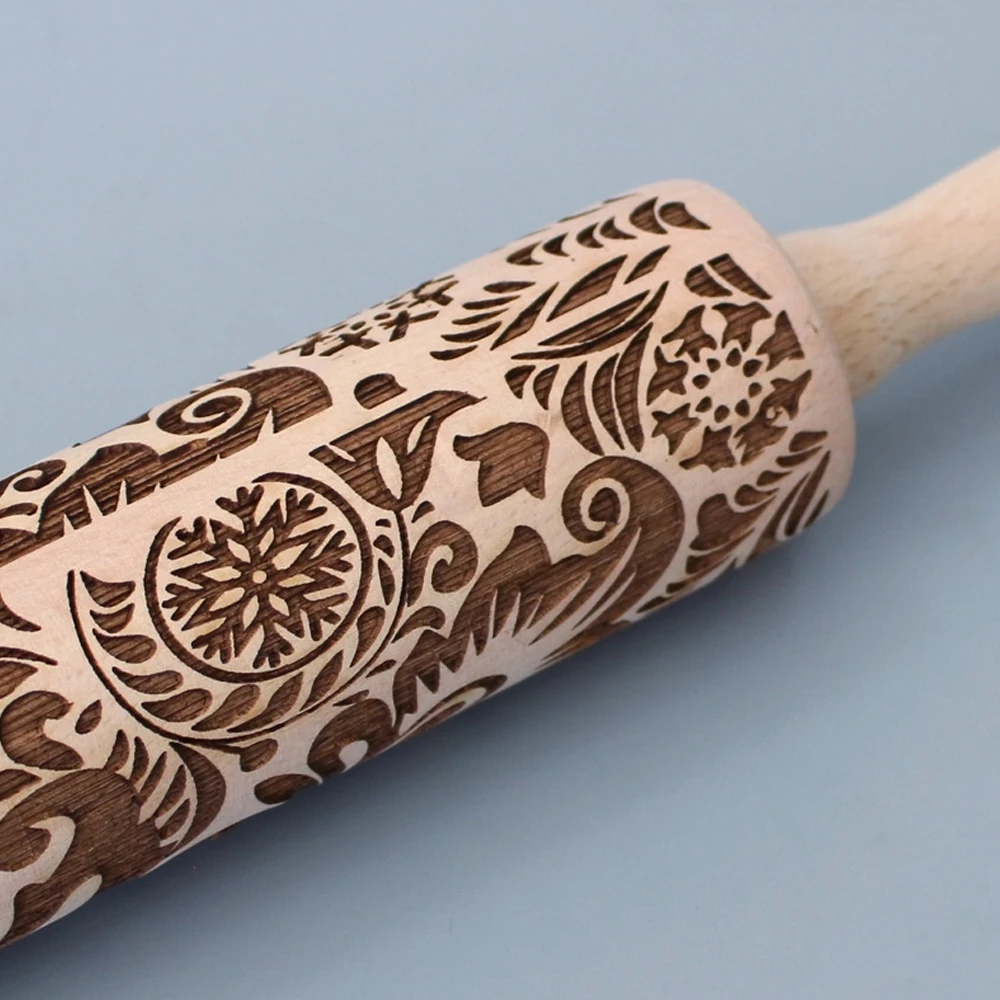 

New 35x5cm Embossing Patterned Rolling Pin Wooden DIY Pumpkin Spider Engraved Fondant Roller Kitchen Gadget For Halloween Decor