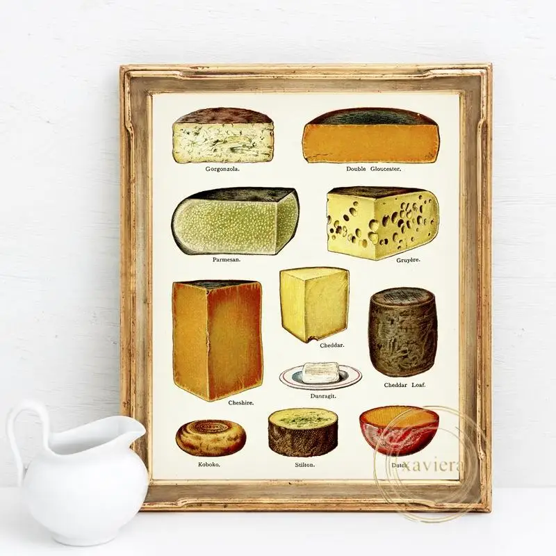 

Cartoon Cheese Chart Retro Art Posters and Prints Kitchen Wall Decoration Canvas Painting Picture Home Decor Restaurant Kitchen