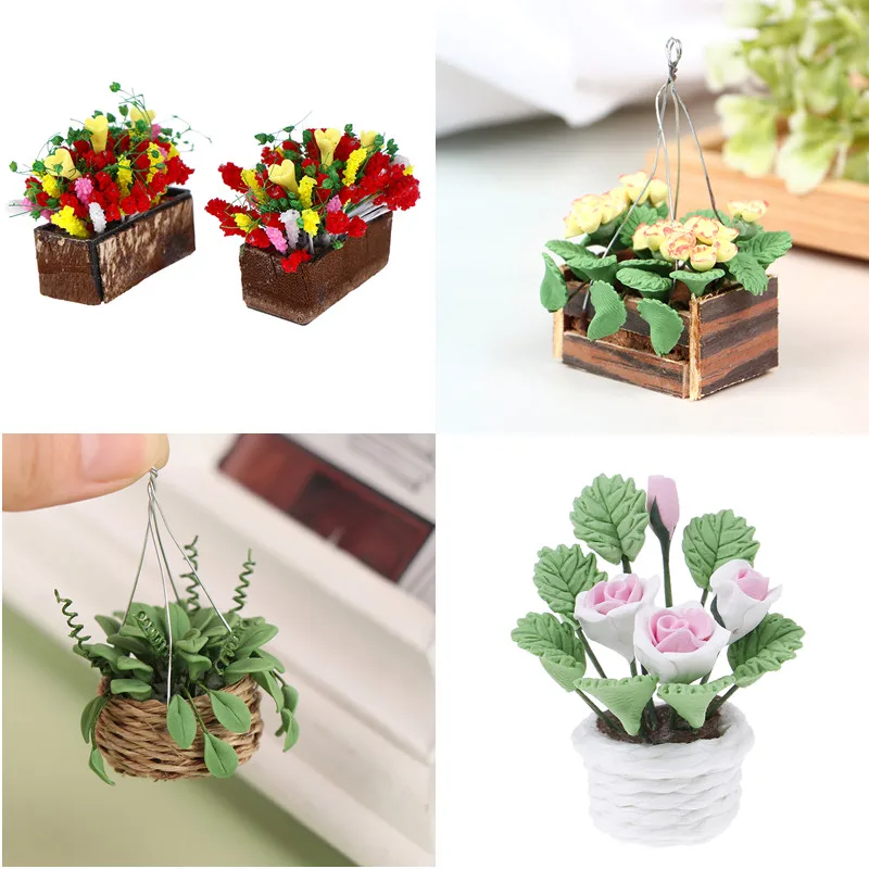 

Mini Green Plant For Doll Houses Garden Decoration Accessories 1:12 Dollhouse Simulation Hanging Potted Plants Furniture Model