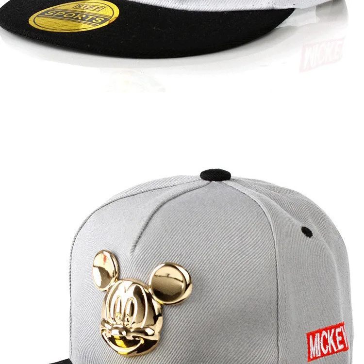 Spring Summer Gorras 100%cotton Pu Leather Baseball Cap Children's Baby Hip-hop Hat Boys Girls Snapback Cartoon Mickey Caps
