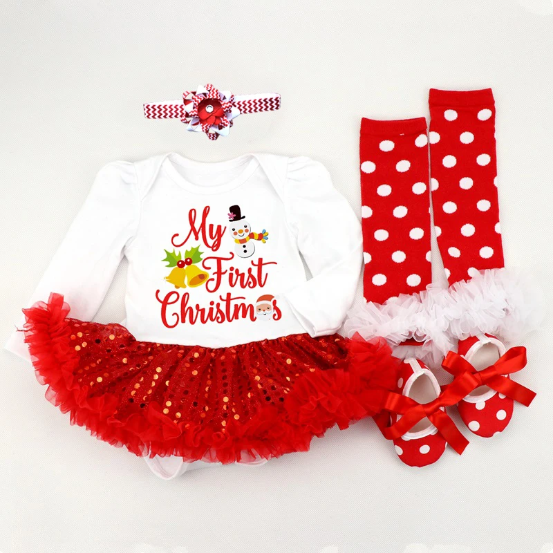 Рождественская Одежда для новорожденных девочек комплект из 4 предметов