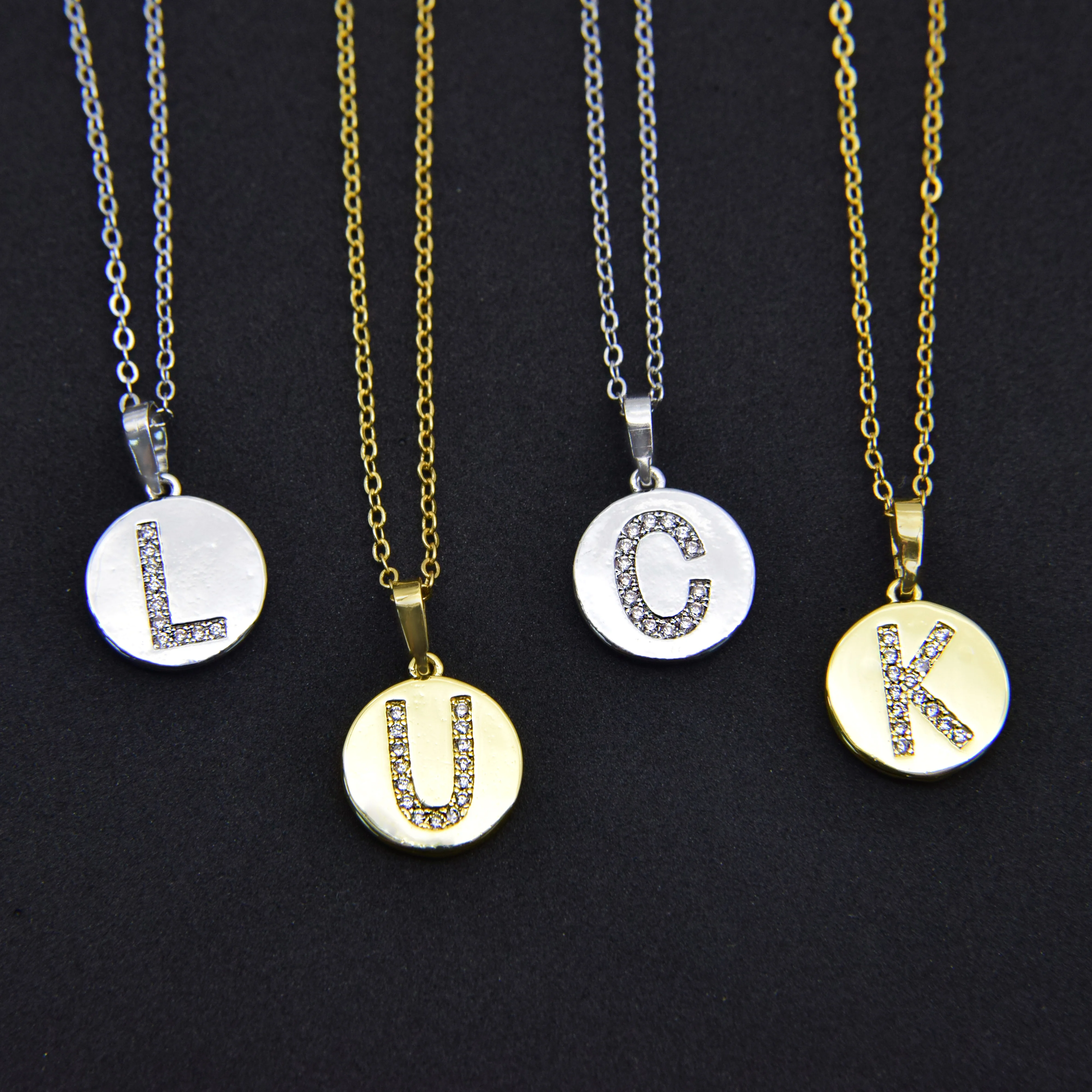 

Cubic Zircon Letter Necklace Gold Silver Color Copper Mini A-Z Round Alphabet Pendant Necklace Woman 26 Initial Collares Jewelry