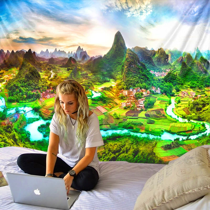 Пейзаж гобелен красивый альпинистский пейзаж пасторальный природный для