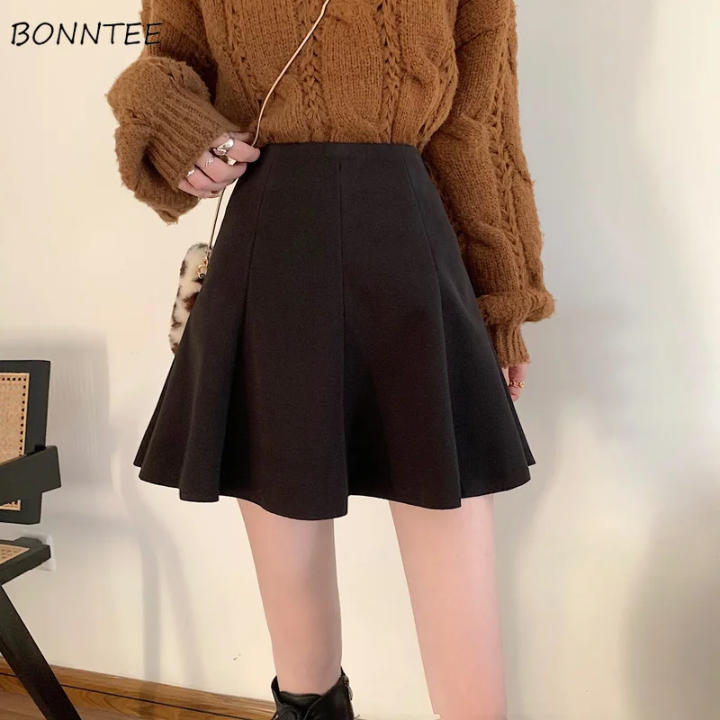 

Skirts Women Mini Woolen Solid Elegant Bottoms Girls Warm Winter Hot Selling Empire A-line College All Match New Arrival Ulzzang