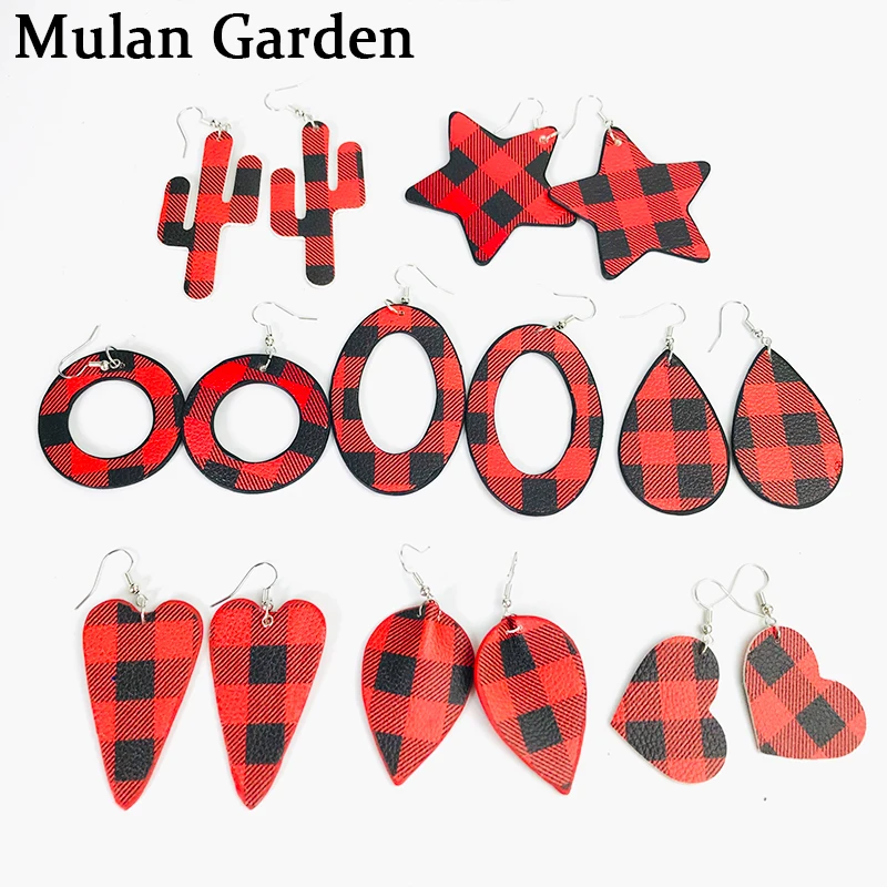 M & G новые модные красные черные серьги из искусственной кожи в клетку с
