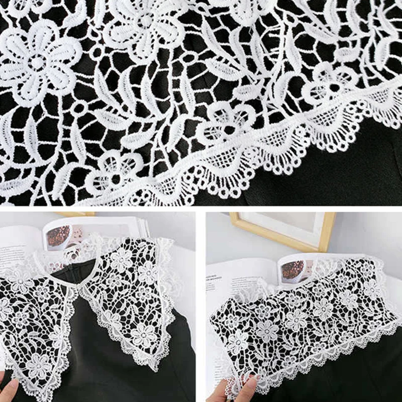 

2021 Vintage Lace Chiffon Doll Fake Collar Ladies Shawl Wrap Removable Detachable Embroidered False Collar Clothes Accessory