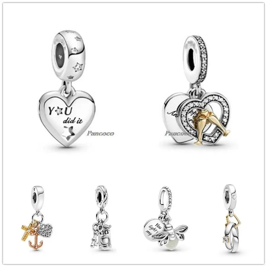 

Authentic 925 Sterling Silver Triple Tone Cross Heart Anchor Dangle Charm Beads Fit Women Pandora Bracelet & Necklace Jewelry
