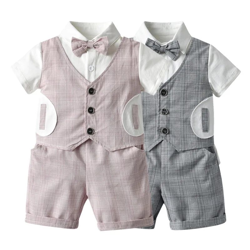

2021 Fashion Children Suit Baby Boys Clothes Newborn Tracksuit Formal Dresses Shirt+Shirts 2 Pieces Costumes For Children 0-3Y