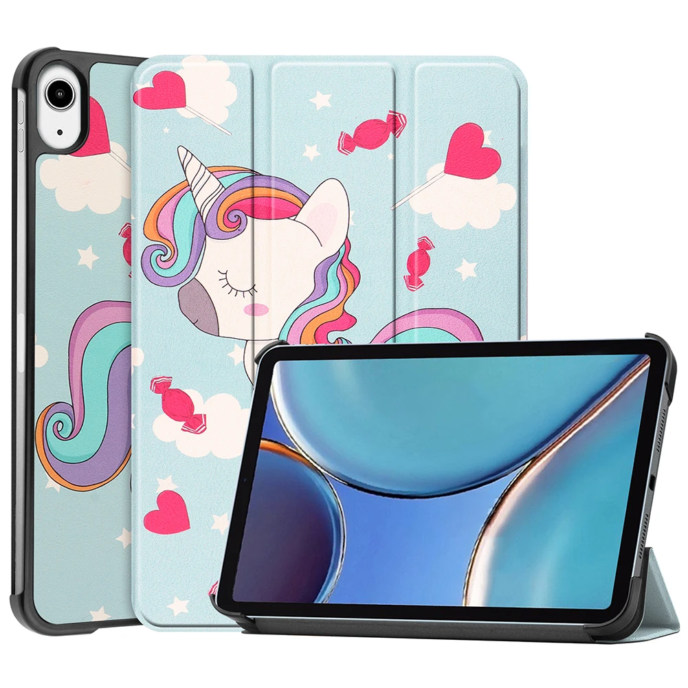 

Tablet Cover Painted/Pure Color Tri-fold Smart Sleep Wake Protective Case Sleeve for iPad Mini 6 2021 Folding Stand Shell Cover