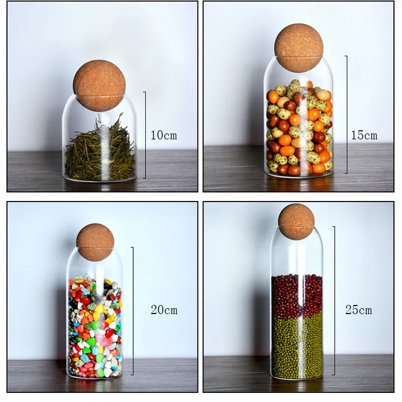

Round Ball Cork Glass Bottles Storage Jar Coffee Beans Dried Fruit Sealed Jar Kitchen Storage Cereal Transparent Creative Boxes