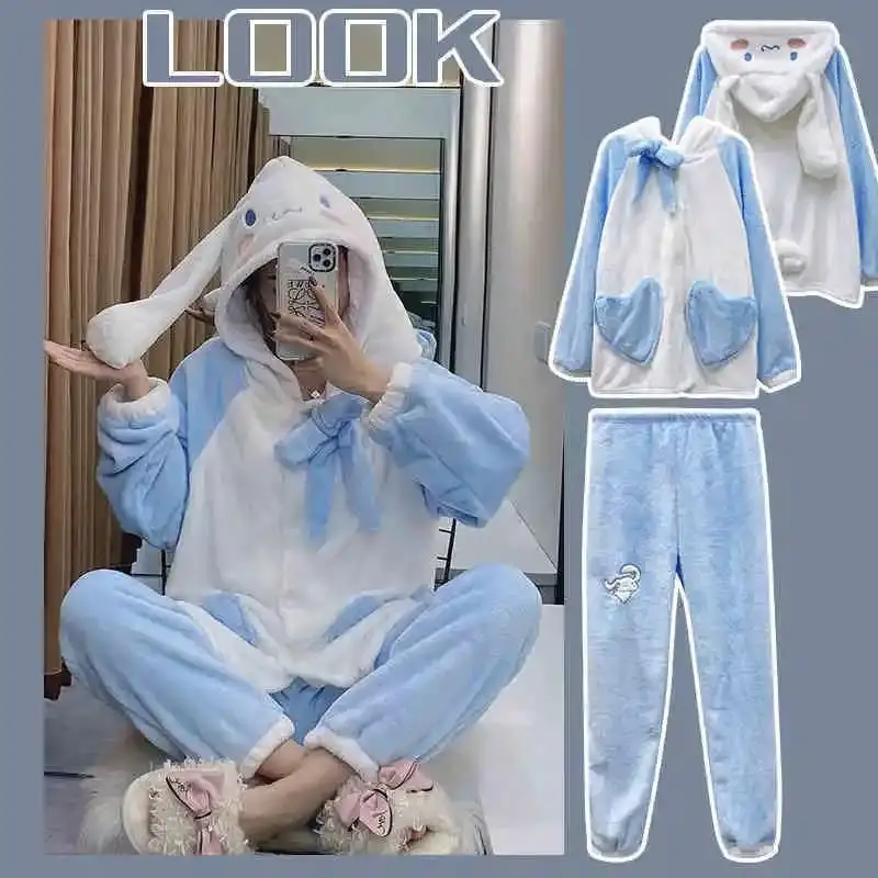 Pajamas Women's Winter Suit Thickened, Can Wear Coral Velvet Lovely Flannel Warm Home Clothes  Kawaii Pajama