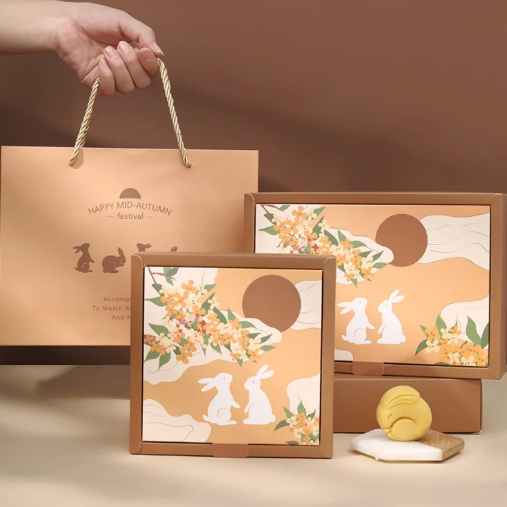 

5pcs/lot New Moon Cake Egg Yolk Crisp Packaging Box Mid Autumn Festival Gift Box Carton Cake Box Party Favors Cookies Box