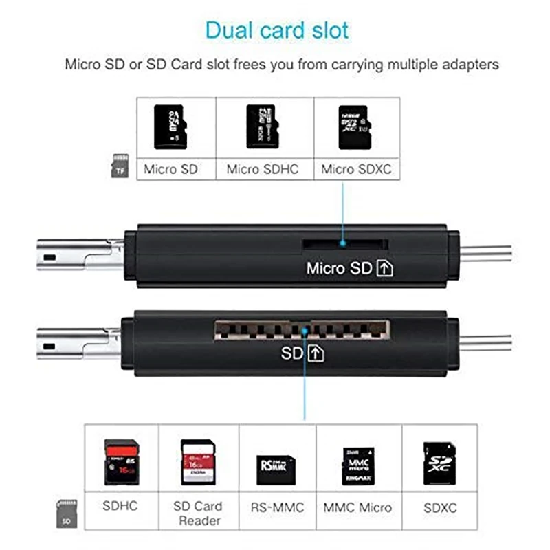 Многофункциональное устройство чтения карт памяти типа C и micro USB и USB 3 в 1 OTG Устройство чтения карт памяти Высокоскоростное USB 2.0 TF / SD для ПК Портативный компьютер