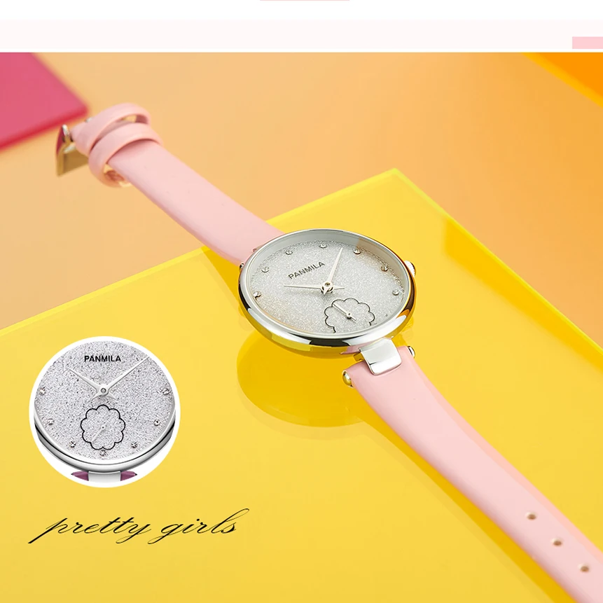 Брендовые женские часы PANMILA из искусственной кожи белого цвета наручные с