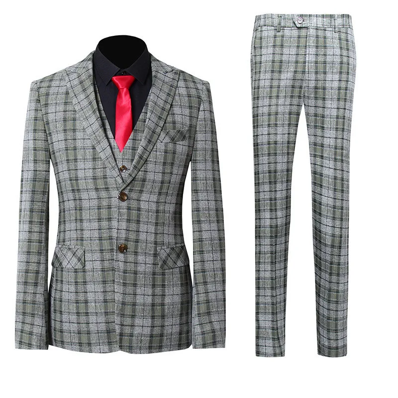

Men's suit classic check pattern men business casual suits 3-piece blazer+trousers+vest wedding prom formal tuxedo costume homme
