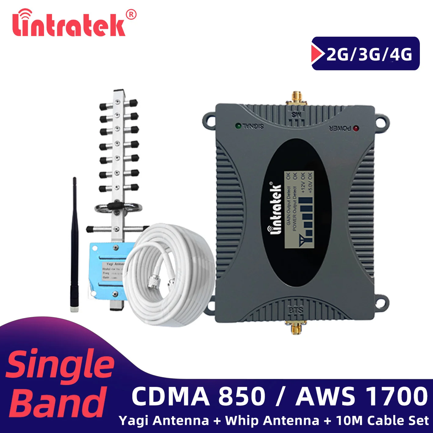 

Lintratek CDMA 850 Cellular Signal Repeater 2G 3G 4G Signal Booster AWS 1700 Internet LTE Cell Phone Repeater Full Set Amplifier