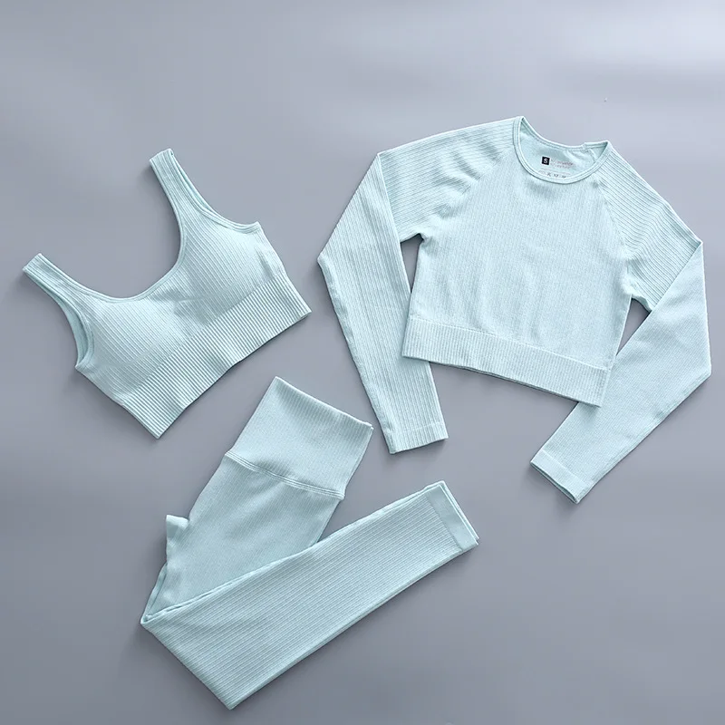 

2/3Pcs Women Seamless Yoga Set Fitness Pants Sports Suit Workout Long Sleeve Crop Top Gym Clothing High Waist Leggings Sportwear
