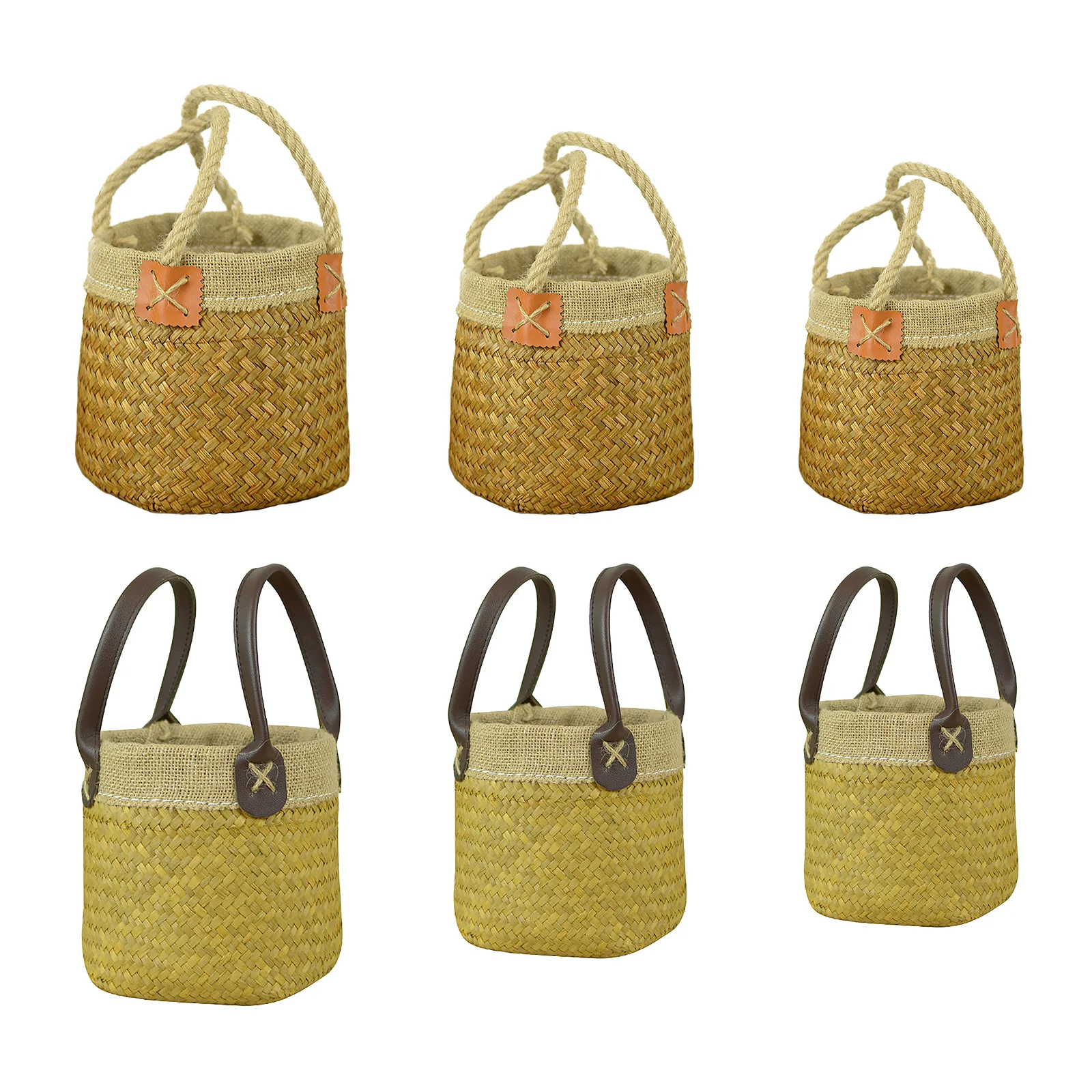 Straw Weaving Desktop Dried Flower Baskets Seaweed Box New Placement Home Craft Light Yellow Wedding Decoration Storage Weave | Дом и сад